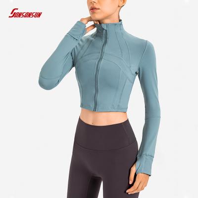 China Manufacturers New Yoga Stretch Wear Position Stand Warm Windproof Thin Windproof Custom Made Slim Collar Casual Short Jacket Women for sale