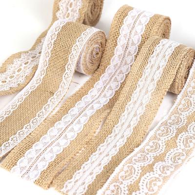 China Light and sparkle and incease the festival touch. New Design Lace Trim White Natural Jute Burlap Decorative Ribbon With Lace for sale