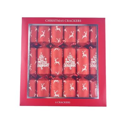 China Paper Manufacture Personalized White Kraft Tree and Reindeer Printed Red Christmas Crackers for sale