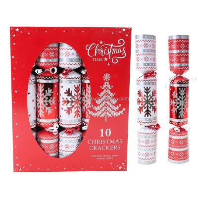 China Paper Red and White Snowflake Christmas Dinner Table Decorations Christmas Crackers With Gifts for sale