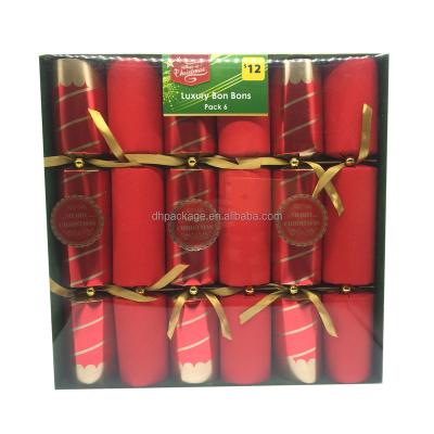 China Paper Wholesale Luxury Indoor Fireworks 14 Inch Red Glitter Christmas Crackers With Novelty Gifts for sale