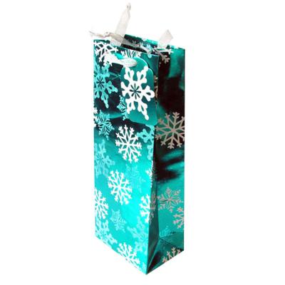 China Recycled Materials Factory Supply High Quality Glitter Shinny Green Snowflake Wine Paper Bags for sale