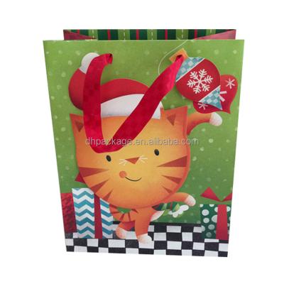 China Recycled Materials Wholesale Custom Printed Flower Recycled Kraft Paper Animal Art Cat Penguin Gift Paper Bag for sale