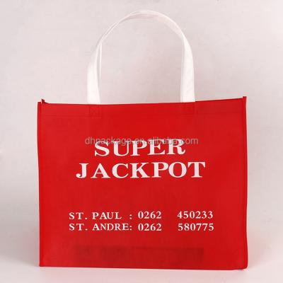 China Handled Multi Purpose Red Colored Customize Non Woven Fabric Shopping Bag With White Logo Print for sale