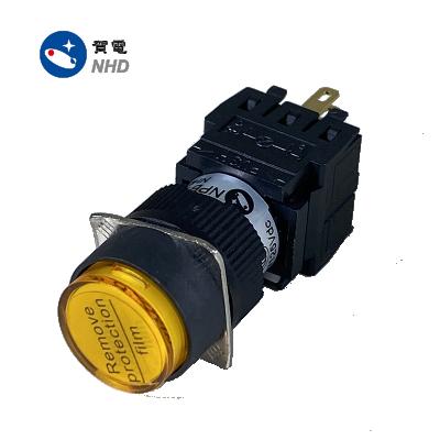 China 1NO 1NC NPB16O-E11Y 16mm Round Shape Momentary Push Button Switch Altitude Head Yellow for sale