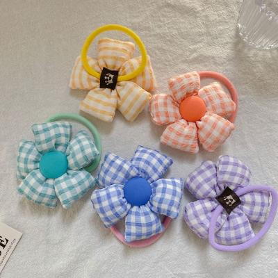 China IFOND Daily Use Child Flower Hair Circle Cartoon Gingham Bands Ponytail Hair Ties For Girls Children for sale