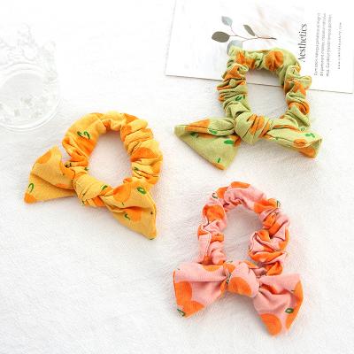 China IFOND Friendly Materials Wholesale Cute Orange Fruit Printed Cotton Fabric Pleated Elastic Elastic Bands Bow Hair Rope Hair Tie Sets for sale