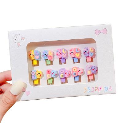 China Daily Use IFOND Mini Cartoon Kids Hair Clip Set Princess Barrette Gift Box Hairpins Cute Baby Resin Hair Clips for sale