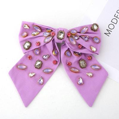 China IFOND Soft Shiny Rhinestone Inlaid Diamonds Cloth Big Bow Hairpin Spring Hair Top Clip Hair Bows For Girl for sale