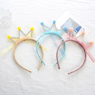 China Crystal Crown Hairband Gauze Kids Baby Bow Headband Shiny Hair Decoration IFOND Girl's Crystal Hair Bands For Little for sale