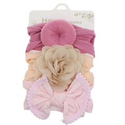 China IFOND Daily Use Super Soft Newborn Baby Hairband Solid Color Bow Headband Twisted Nylon Three-Piece Accessories for sale