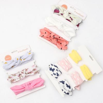 China IFOND 3Pcs/Set Hair Decoration Baby Hairband Bow Print Headband Soft Tied Headdress Cotton Elastic Hair Band for sale