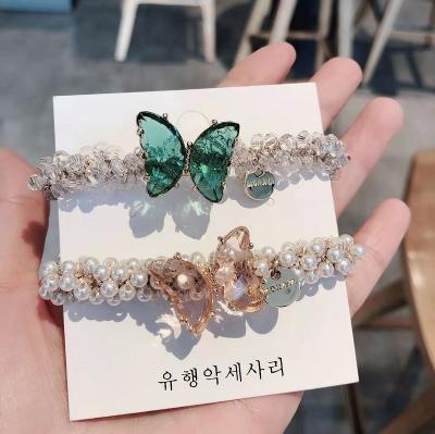 China IFOND Crystal Hair Circle Butterfly Shape Daily Wear Rhinestone Scrunchies Hair Rope For Girls Women Females for sale