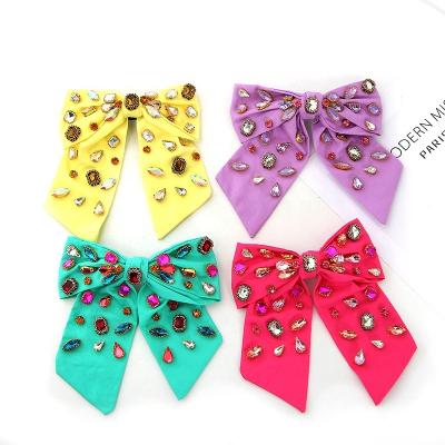 China IFOND Big Daily Use Bow Hair Clip Bling Rhinestone Fabric Hair Clips Girls Spring Clip Ponytail Hair Pin for sale