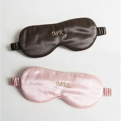 China Luxury Custom Made Mr Mrs Embroidery Logo Pure Silk Eye Mask Anti-puffiness Wedding Gift for sale