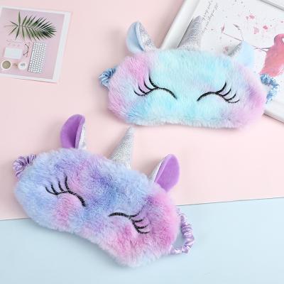 China Anti-wrinkle Fashion Cute Plush Unicorn Sleeping Eye Mask For Women Girls Furry Animal Kids for sale