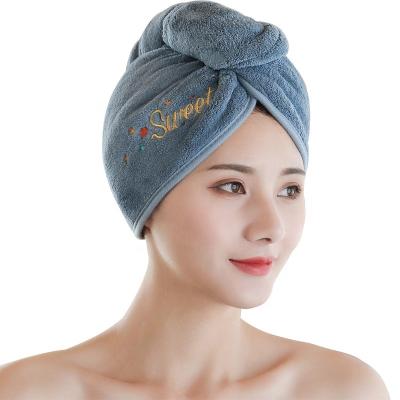 China Logo Hair Salon Quick Dry Custom Magic Hat With Button Hat SPA Curly Hair Long Shower Wrapped Towel Wrap Microfiber Hair Towel for sale