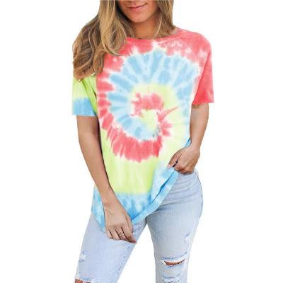 China Regular Womens Clothing Ladies Plus Size Tie Dye Sublimation T-shirt GradientSoft Casual Crewneck For Women Simply Custom Made for sale