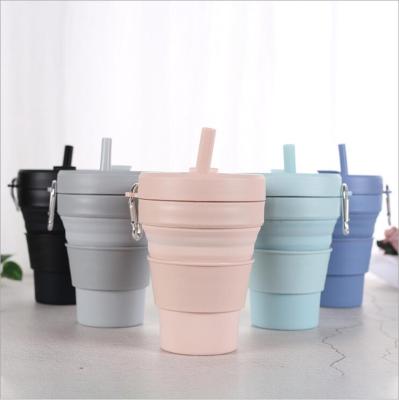 China Modern Collapsible Silicone Drinking Straw Cup Color 16oz Coffee Mug Outdoor Travel Mug Customize Logo And for sale