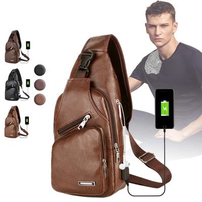 China With USB Brown Pocket Large Capacity Sports Hot Selling Portable Leather Multi Waist Bag for sale