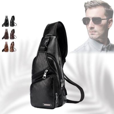 China Wholesale Anti-theft Men's Trunk Bag USB PU Leather Cross - Casual Body Waist Bag Trunk Bag For Men for sale