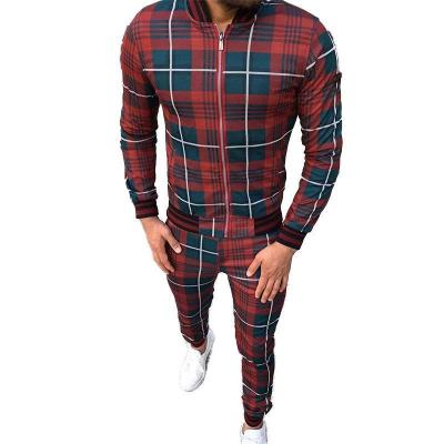 China 2022 Anti-wrinkle quality men's sweatsuit sets plaid men workout sets zipper jacket men two piece set for sale