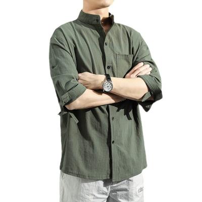 China 2022 New Men's Shirts Stand Collar Anti-Shrink Canvas Men's Shirt Long Sleeve Canvas for sale