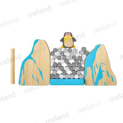 China Construction Toy Wooden Cartoon Penguin Wall Stacking High Push Wall Pumping Kid's Educational Toys For Gift for sale