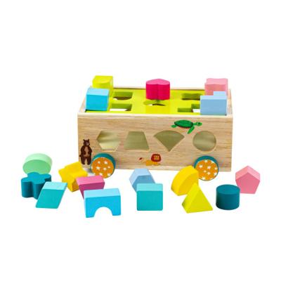 China Shape Sorter Toy Colorful Pull Car With Eco-friendly Material Wooden Model For Educational for sale