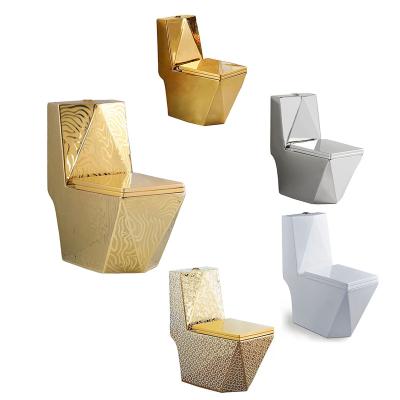 China Hot Sale Double-Flow Diamond Shape Bathroom Gold Color Sanitary Washdown Toilet Bowl One Piece Ceramic Toilet Water Closet for sale