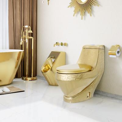 China High Quality Luxury Sanitary Toilet Bowl Double-Flow Ware Wc Toilet Ceramic Gold Commode One-Piece Gold for sale