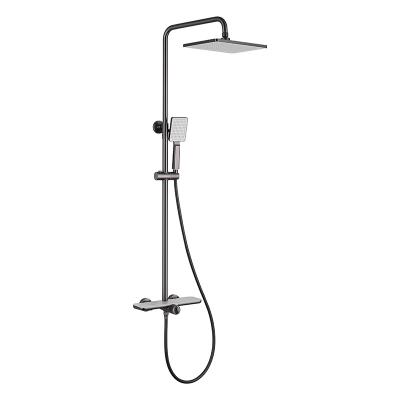 China With Slide Bar 2022 Customized Modern Thermostatic Shower Set High Quality Bathroom Waterfall Exposed Wall Mounted Shower Faucet Set for sale