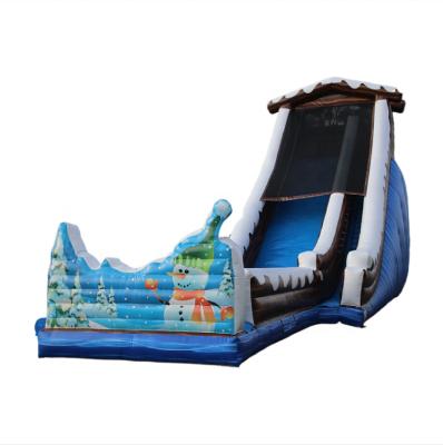 China Hot Sale 31Ft PVC Tarpaulin 0.55mm Winter Cabin Theme Inflatable Dry Slide With Blower For Party for sale