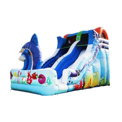 China Custom 0.55mm PVC Tarpaulin Marlin Splash Ocean Wave Dry Water Slide Inflatable Wet Bouncer Jumping With Slide for sale