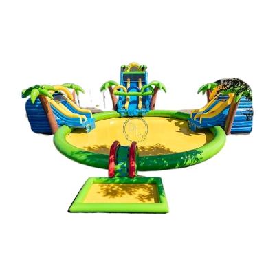 China 0.55mm PVC Tarpaulin Kids Water Games Water Park Low Price Water Amusement Park Equipment Inflatable Waterpark XL Jungle for sale