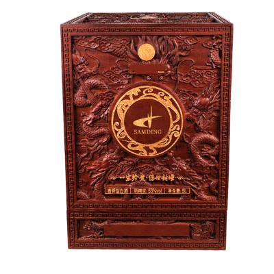 China Professional Handmade Sliding Wine Box Crate Wooden High End Vintage Engraved Custom Unique Elegant Material Wine Bottle Packaging MDF SAMDING for sale