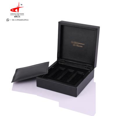 China Unique High End Luxury Black Rectangle Necklace Jewelry Packaging Leather Box Pretty for sale