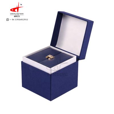 China Customized High End Blue Leather Rectangle Gift Packaging Box Magnetic Jewelry for sale