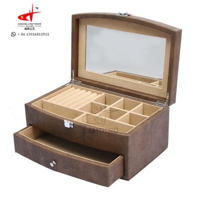 China High End With Mirror Leather Drawer Brown Jewelry Box Custom Packaging Velvet for sale