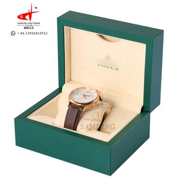 China High End Green Rectangle With Pillow Logo Custom Premium Luxury Watch Box Leather for sale