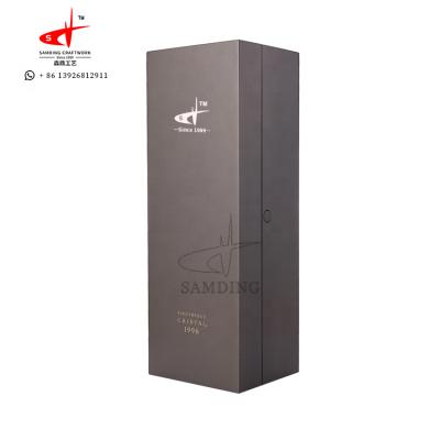 China SAMDING Box Factory Liquor Packaging Simple Design Handmade Simple Wooden Wine Box With Button Lock for sale