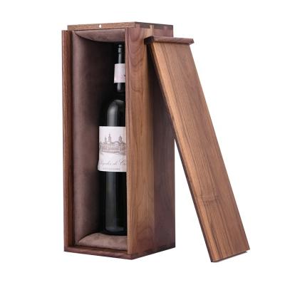 China Wood Handmade Varnish Black Walnut Maker Box SAMDING Wine Box With Sliding Lid for sale