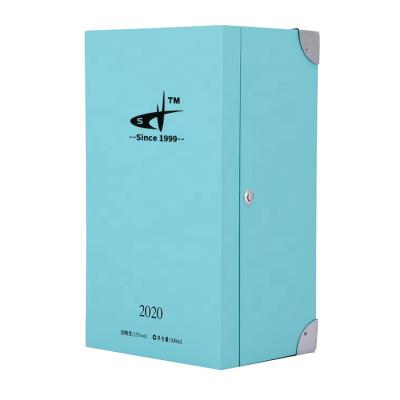 China SAMDING Factory Box 500ml Handmade Light Blue Bottle Packaging Box Custom Wooden Wine Box for sale