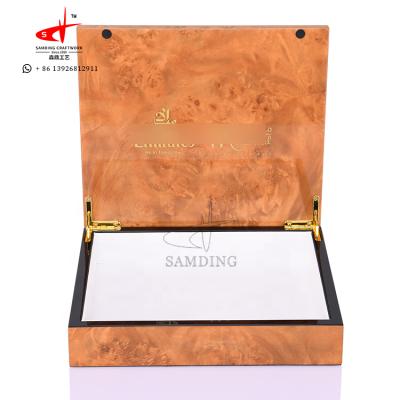 China Pretty Handmade Luxury Orange Rectangle Large Size Wooden Save The Date Custom Box for sale