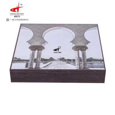 China Handmade Custom Glossy Wooden Dates Picture Packing Box Dates Chocolate Box for sale