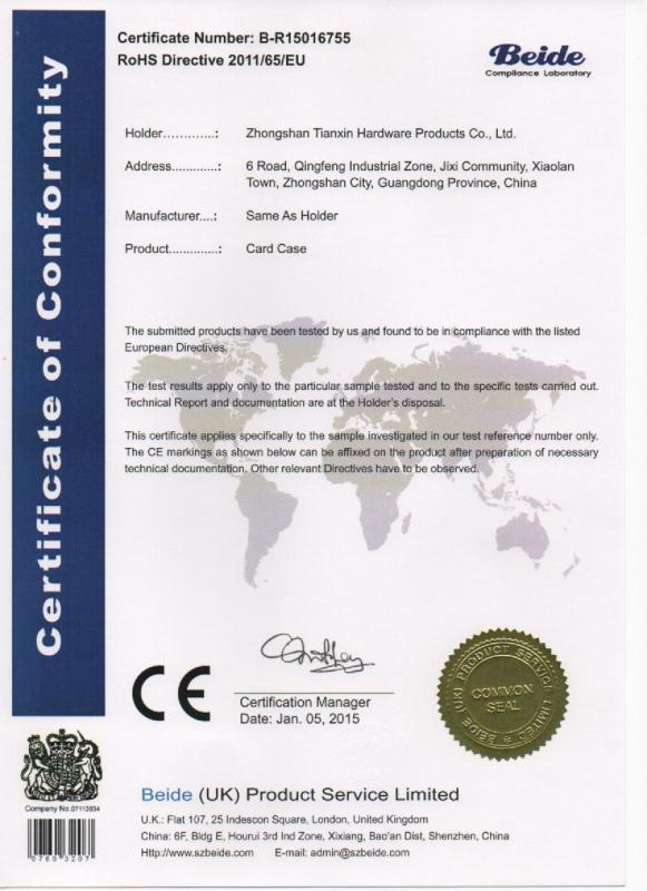 CE - Zhongshan Tianxin Hardware Products Co., Ltd.