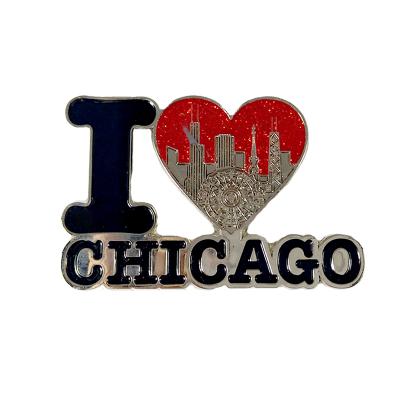 China Shape 3D I Love Chicago Souvenir Metal Enamel Tourist Fridge Magnet For Promotion for sale