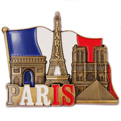 China Shape Fashion Style Antique France Paris Flag Bronze Fridge Magnet With Eiffel Tower Souvenir Magnet for sale