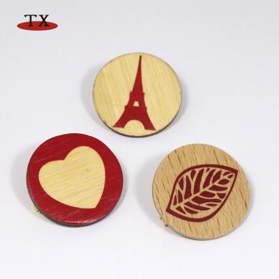 China Wood With Printing Round Shape Wooden Badge Custom Label Pin With Printing Logo for sale