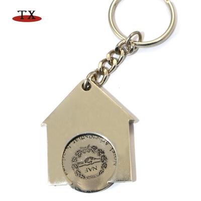 China Euro Fashion House Shape Metal Supermarket Shopping Trolley Trolley Coin Key Chain Keychain for sale